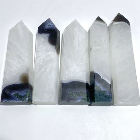 5 Pieces Large Green Moss Agate Point - Wholesale Crystals
