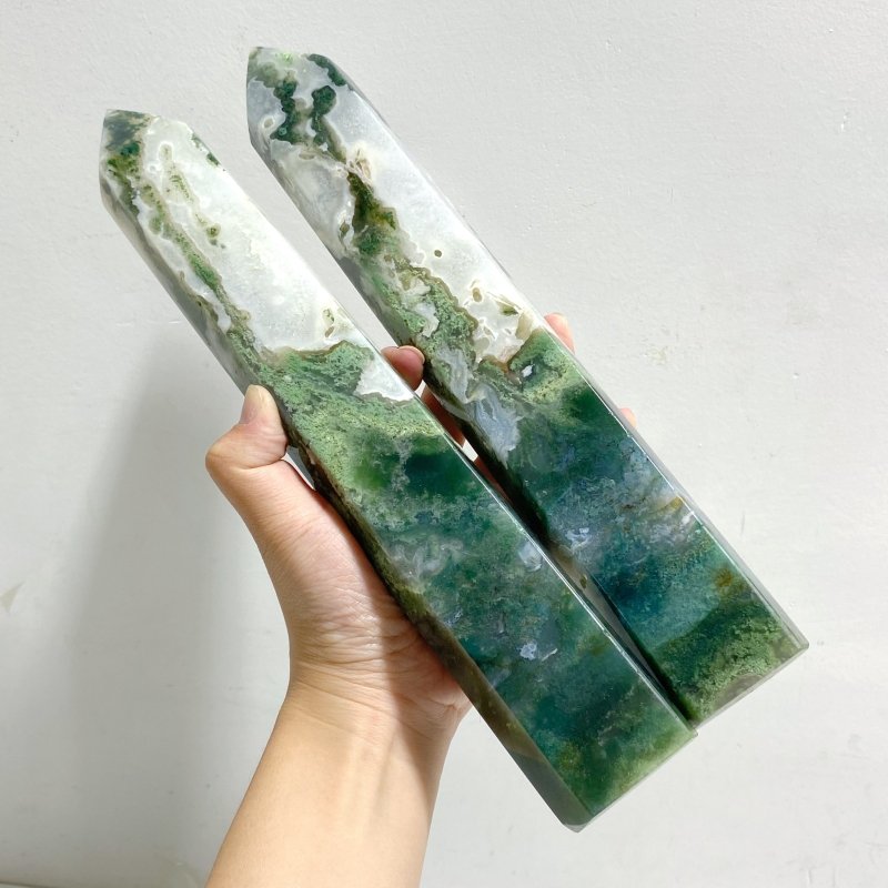 5 Pieces Large Green Moss Agate Points -Wholesale Crystals
