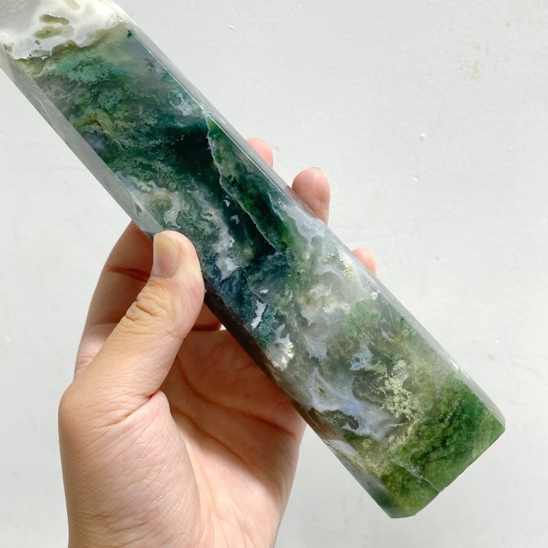 5 Pieces Large Green Moss Agate Points -Wholesale Crystals