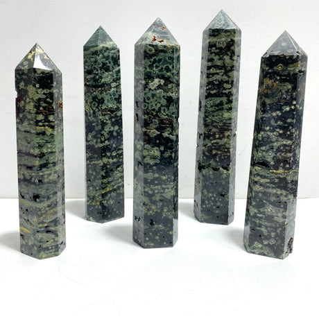 5 Pieces Large Green Sea Jasper Geode Druzy Points - Wholesale Crystals