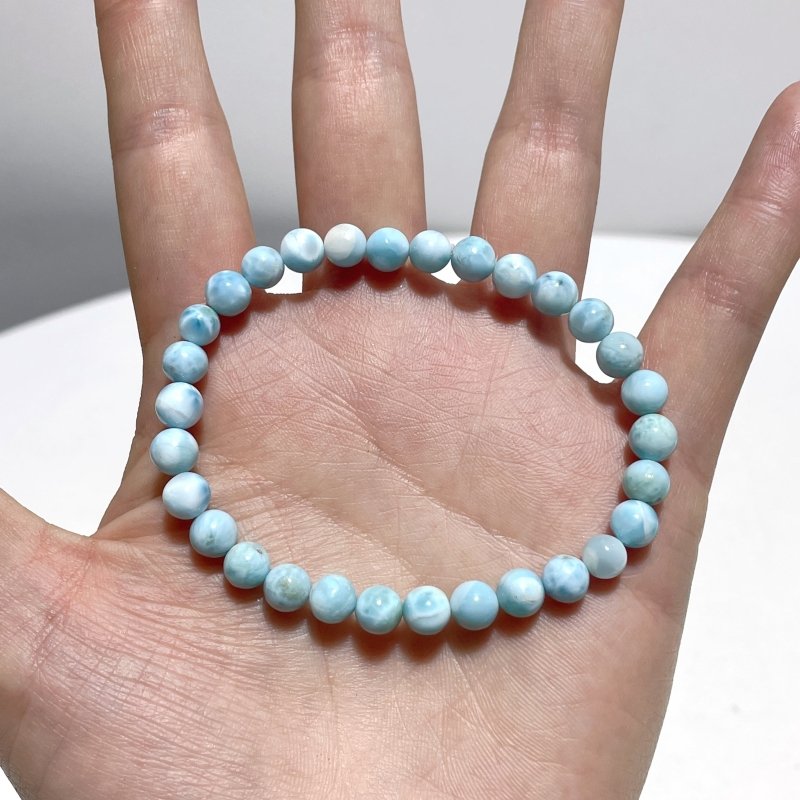 5 Pieces Larimar 6mm Bracelet Dominican Republic Larimar - Wholesale Crystals