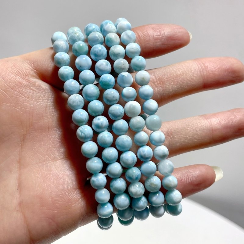 5 Pieces Larimar 6mm Bracelet Dominican Republic Larimar - Wholesale Crystals