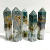 5 Pieces Moss Agate Four - Sided Tower Points - Wholesale Crystals