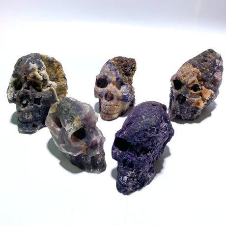5 Pieces Purple Fluorite Skull Carving - Wholesale Crystals