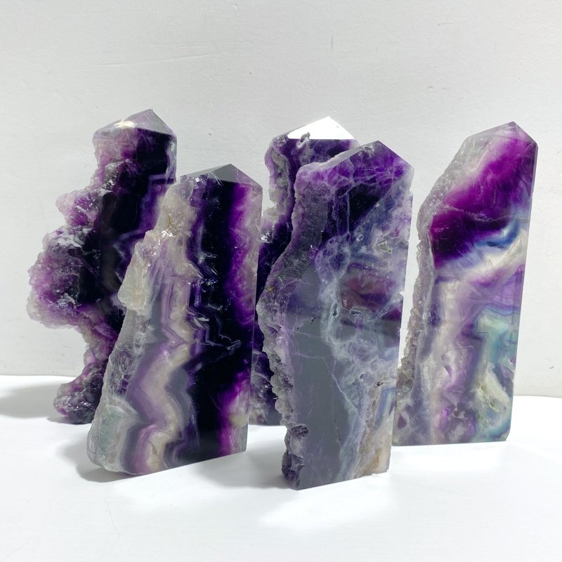 5 Pieces Rainbow Fluorite Raw Side Tower - Wholesale Crystals