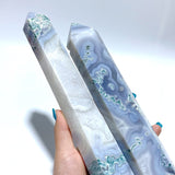 5 Pieces Tall Geode White Moss Agate Points - Wholesale Crystals