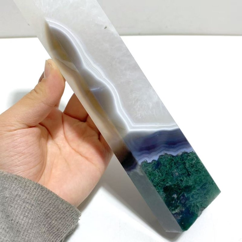 5 Pieces Tall Green Moss Agate Points - Wholesale Crystals