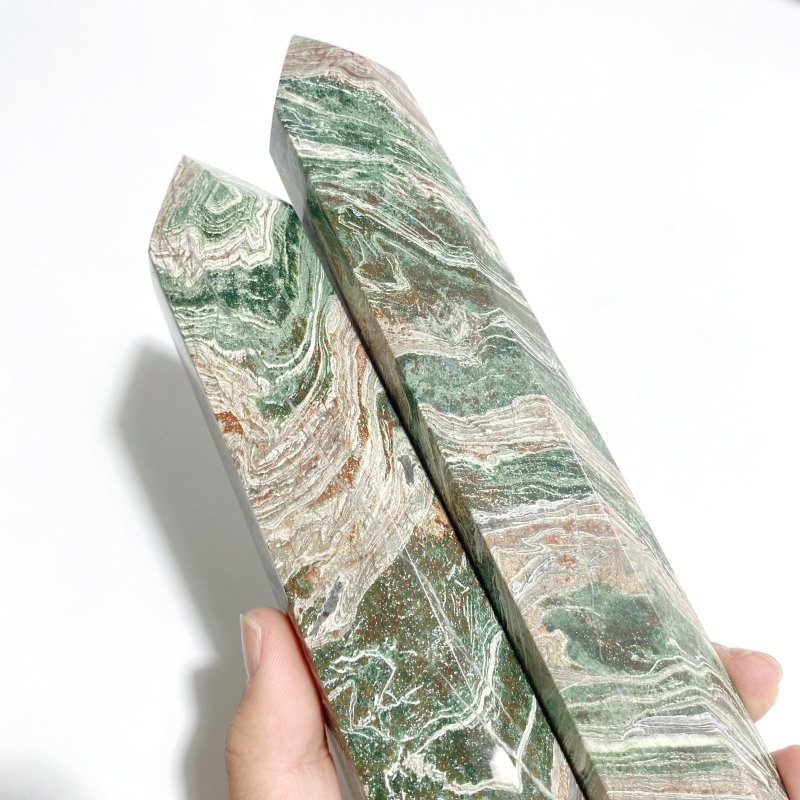 5 Pieces Tall Green Stripe Jasper Point 4 -Wholesale Crystals