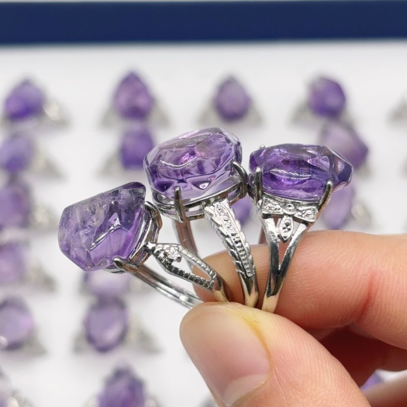 50 Pieces Freeform Amethyst Different Styles Ring - Wholesale Crystals