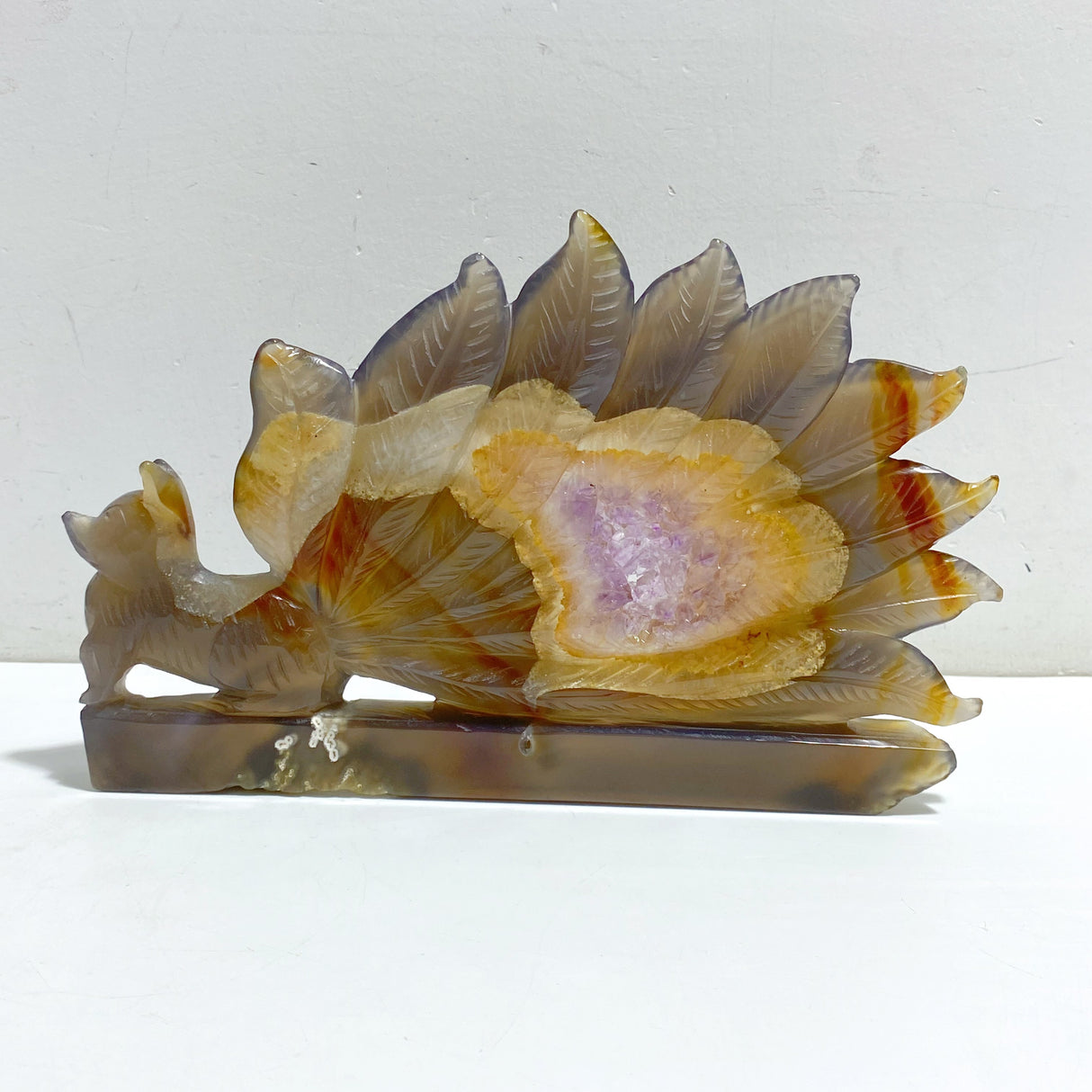2 Pieces Geode Agate Druzy Nine-tailed Fox Carving #13