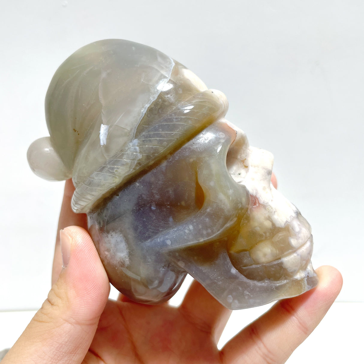 2 Pieces Sakura Flower Agate Christmas Hat Skull Carving