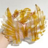 Golden Hematoid Quartz Heart Wing Carving With Stand Fire Quartz