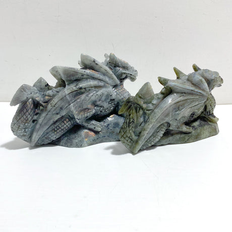 2 Pieces Labradorite Flying Dragon Castle Carving
