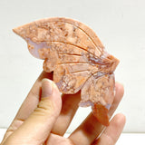 6 Pairs Pink Agate Butterfly Wing Carving With Stand