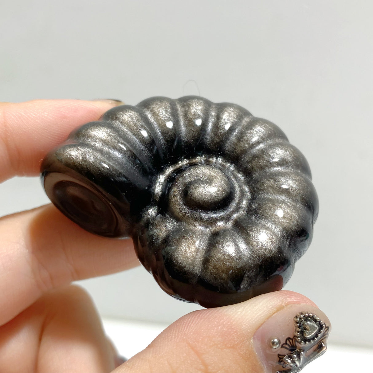 Silver Sheen Obsidian Conch Carving Wholesale