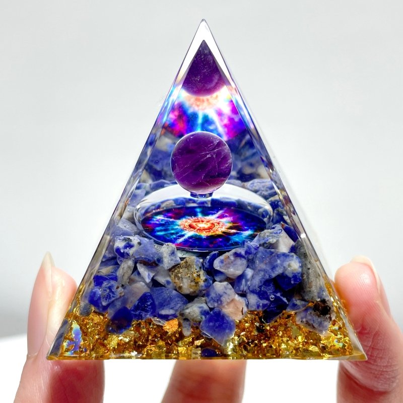 5CM Chevron Amethyst Blue Sodalite Orgone Pyramid Wholesale - Wholesale Crystals