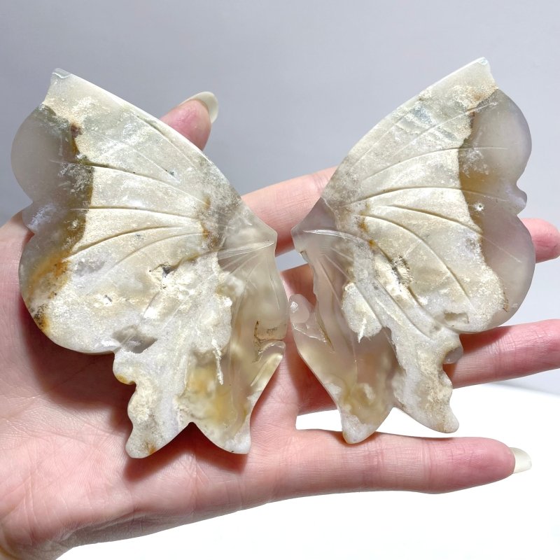 6 Pairs Beautiful Sakura Flower Agate Butterfly Wing Carving With Stand - Wholesale Crystals