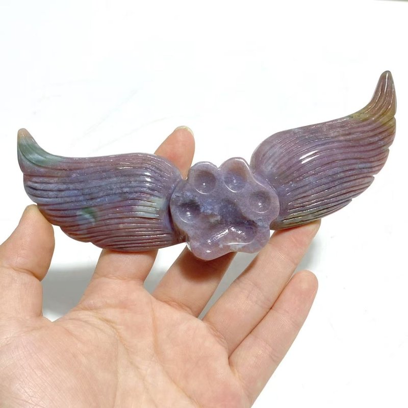 6 Pairs Ocean Jasper Cat Paw Wing Carving With Stand - Wholesale Crystals