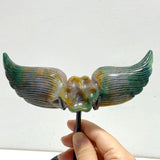 6 Pairs Ocean Jasper Cat Paw Wing Carving With Stand - Wholesale Crystals