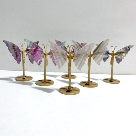 6 Pairs Small Fluorite Butterfly Wing Carving With Stand - Wholesale Crystals