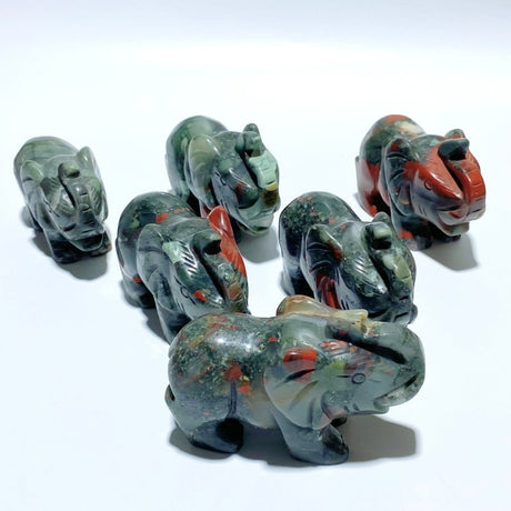 6 Pieces Africa Blood Stone Elephant Carving - Wholesale Crystals