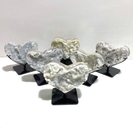 6 Pieces Aura Quartz Cluster Heart With Stand 1 - Wholesale Crystals