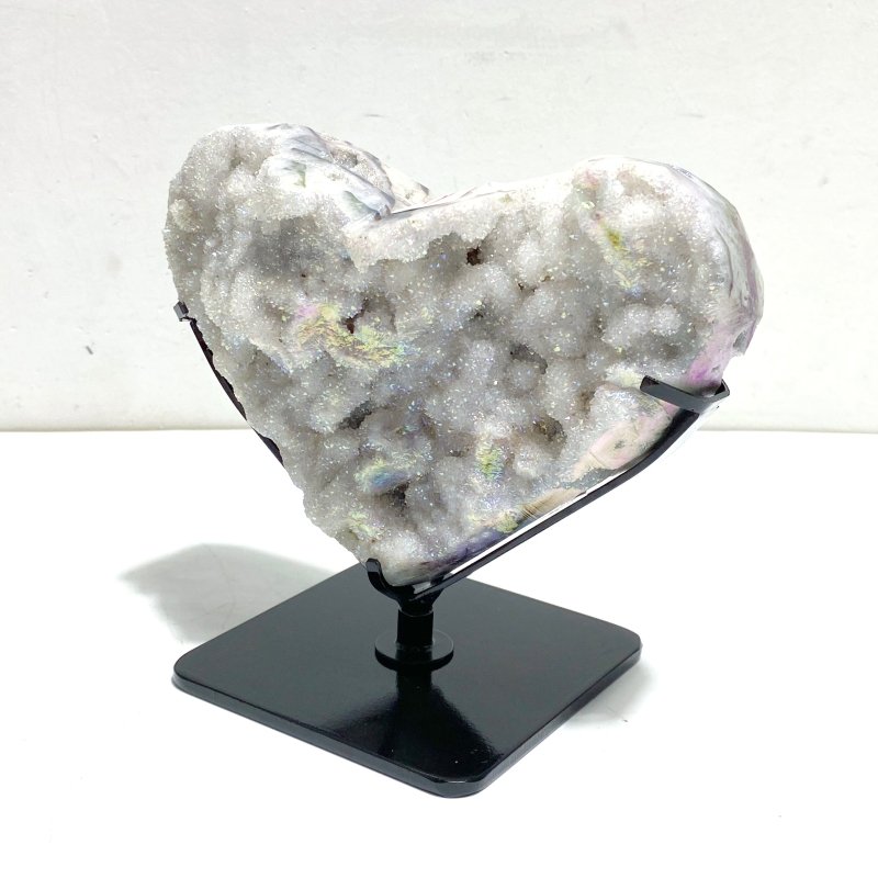6 Pieces Aura Quartz Cluster Heart With Stand 1 - Wholesale Crystals