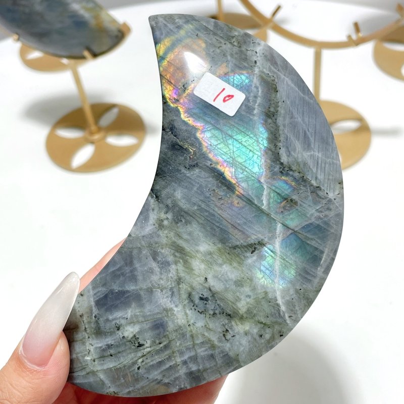 6 Pieces Beautiful Labradorite Moon Carving With Stand - Wholesale Crystals