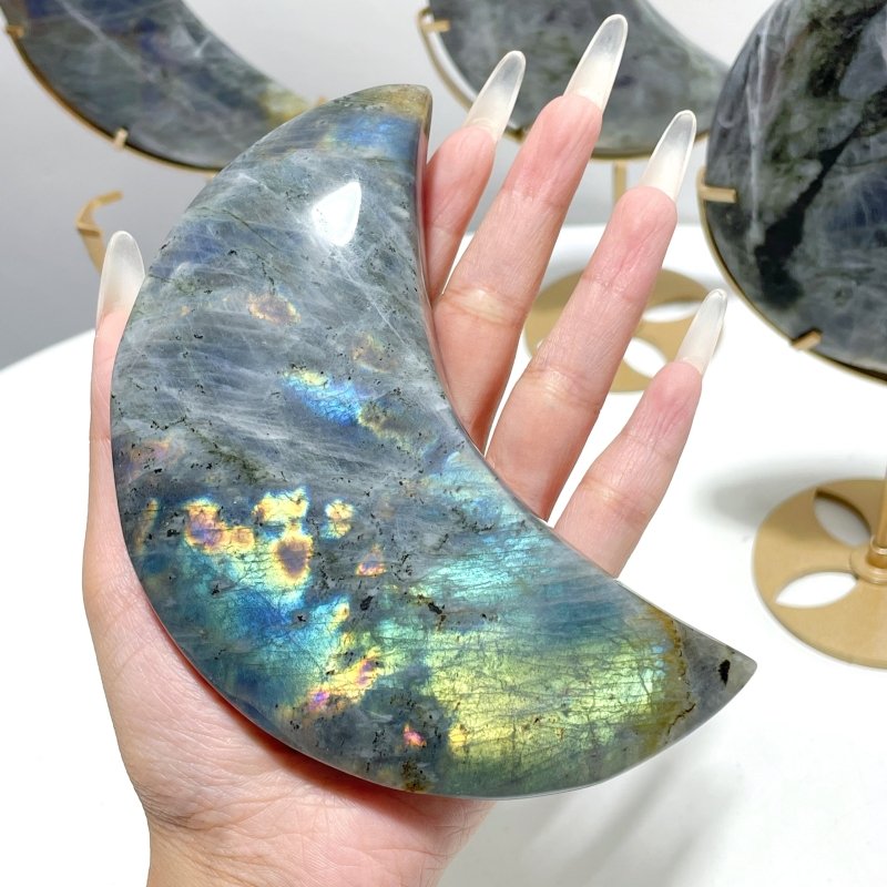 6 Pieces Beautiful Labradorite Moon Carving With Stand - Wholesale Crystals