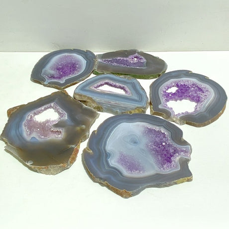 6 Pieces Beautiful Large Geode Amethyst Mixed Agate Slabs -Wholesale Crystals