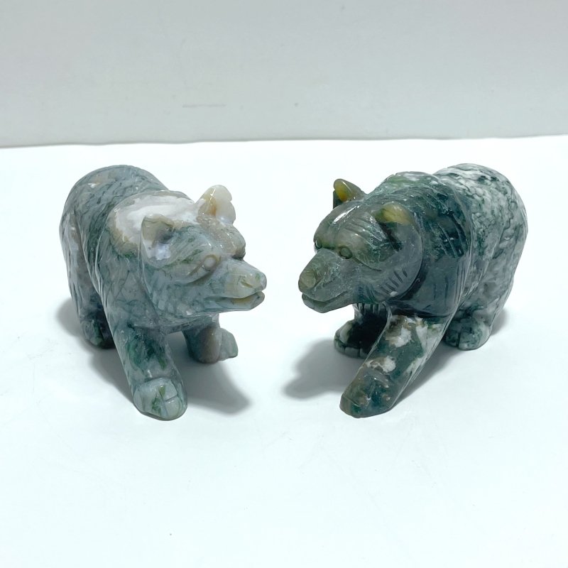 6 Pieces Beautiful Moss Agate Bear Carving - Wholesale Crystals