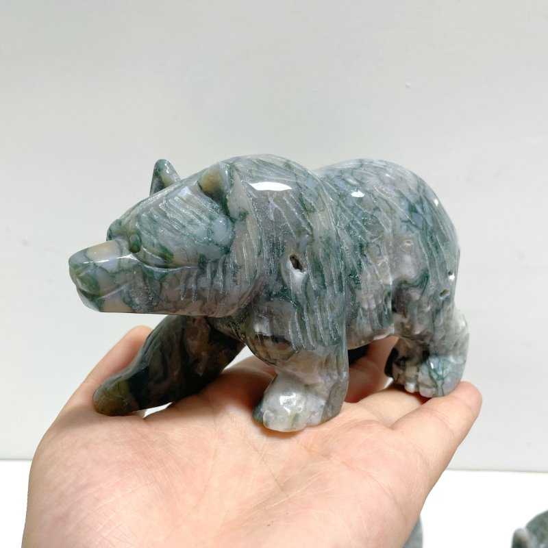 6 Pieces Beautiful Moss Agate Bear Carving - Wholesale Crystals