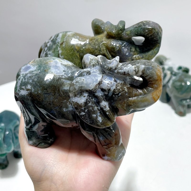 6 Pieces Beautiful Moss Agate Elephant Carving - Wholesale Crystals