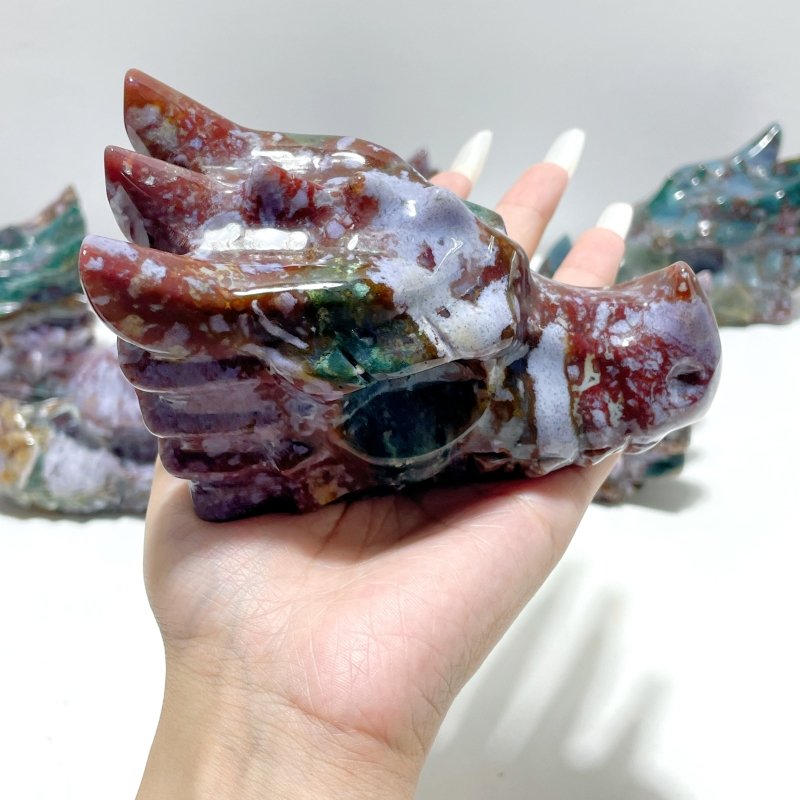 6 Pieces Beautiful Ocean Jasper Dragon Head Carving - Wholesale Crystals