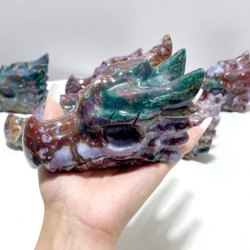 6 Pieces Beautiful Ocean Jasper Dragon Head Carving - Wholesale Crystals