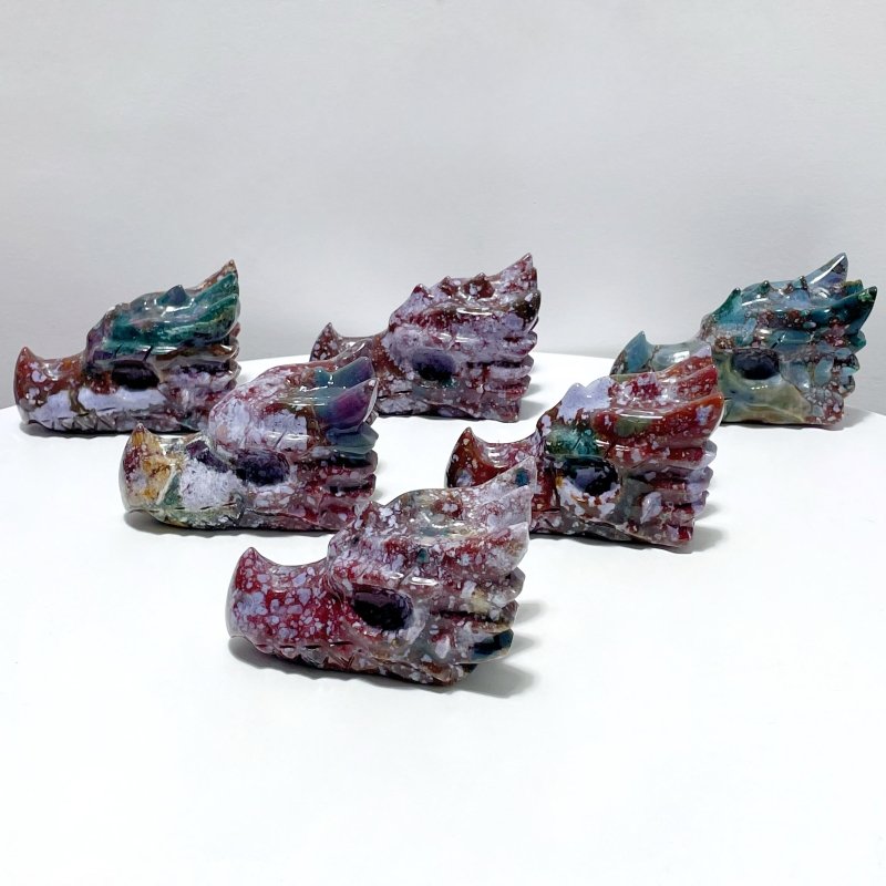 6 Pieces Beautiful Ocean Jasper Dragon Head Carving - Wholesale Crystals