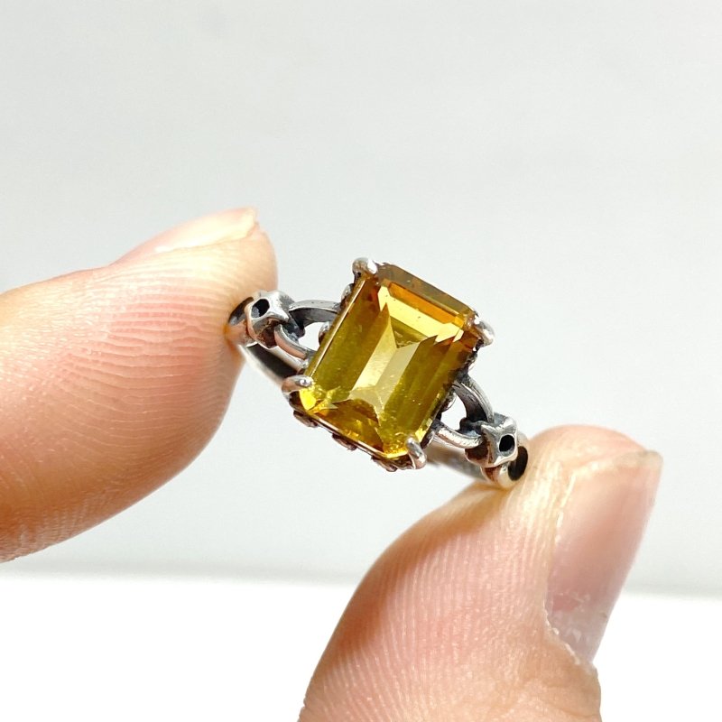 6 Pieces Citrine Sugar Cube 925 Silver Ring Different Styles - Wholesale Crystals