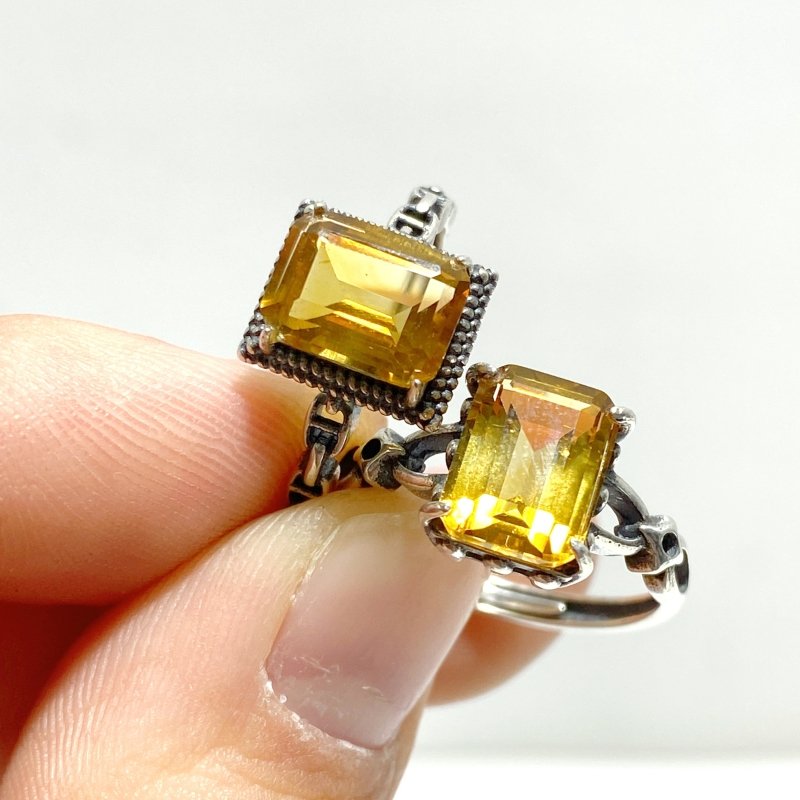 6 Pieces Citrine Sugar Cube 925 Silver Ring Different Styles - Wholesale Crystals