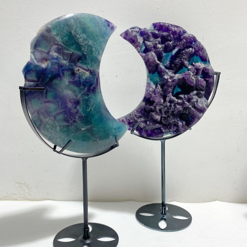 6 Pieces Fluorite Moon Carving With Stand -Wholesale Crystals