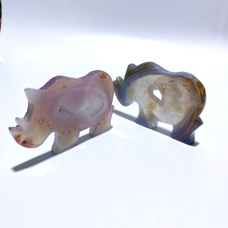 6 Pieces Geode Druzy Agate Rhino Carving - Wholesale Crystals