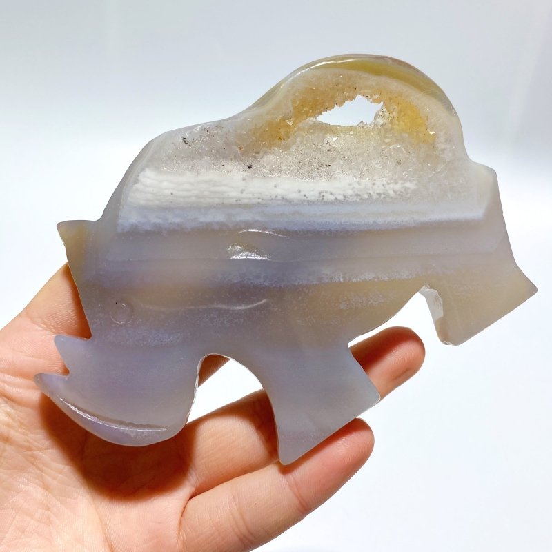 6 Pieces Geode Druzy Agate Rhino Carving - Wholesale Crystals