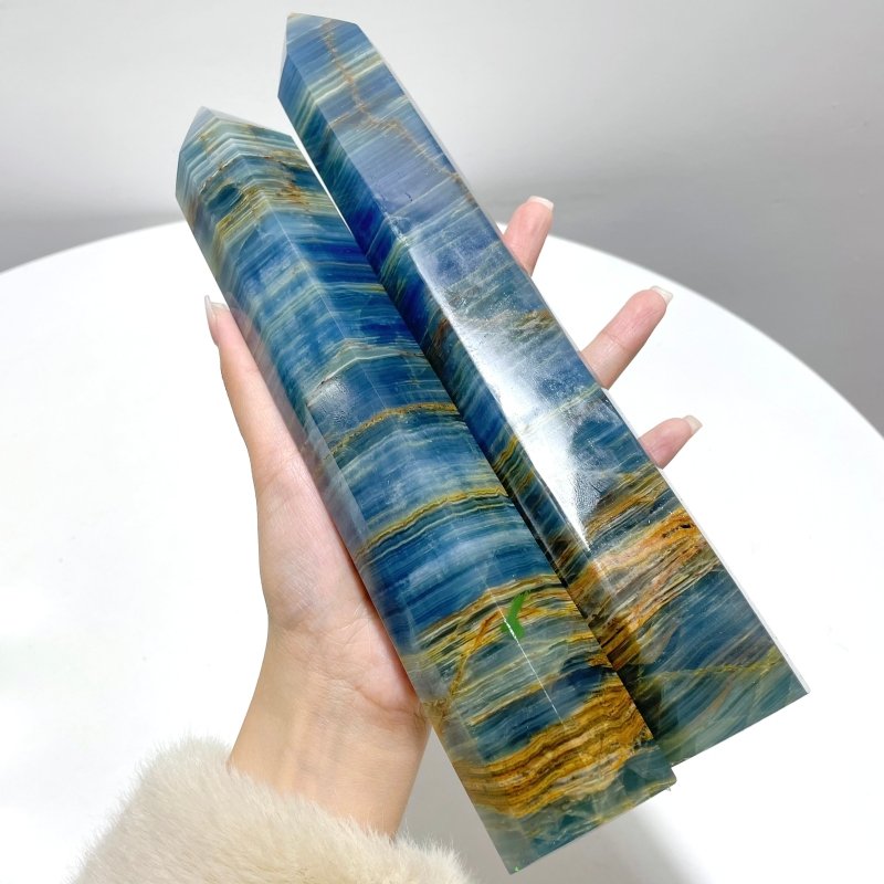 6 Pieces High Quality 10in Deep Blue Onyx Tower - Wholesale Crystals