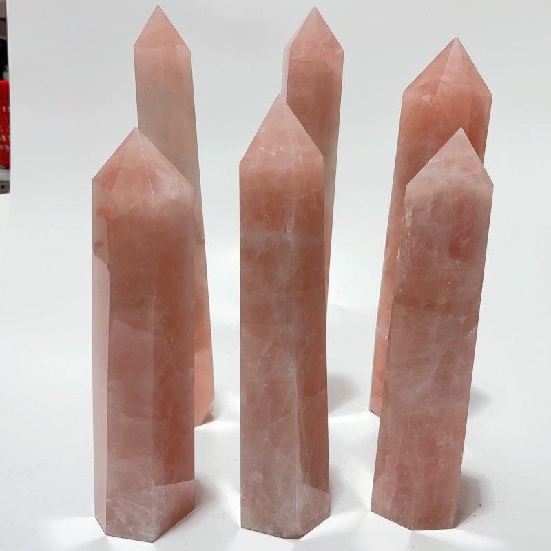 6 Pieces Large Madagascar Deep Pink Rose Quartz Points -Wholesale Crystals