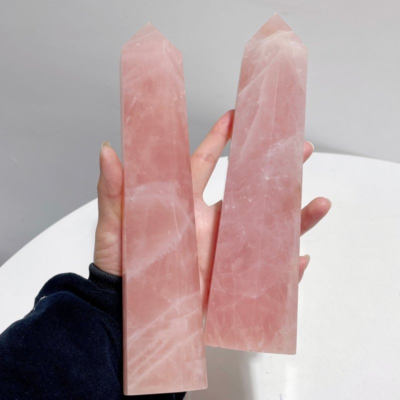 6 Pieces Large Madagascar Deep Pink Rose Quartz Points - Wholesale Crystals