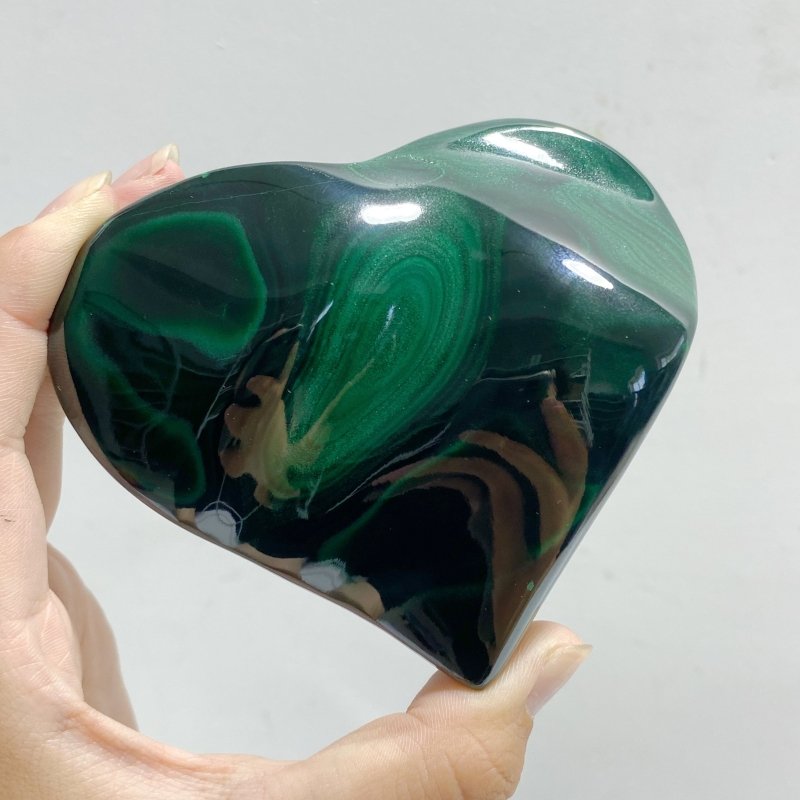 6 Pieces Large Malachite Heart Raw Bottom -Wholesale Crystals