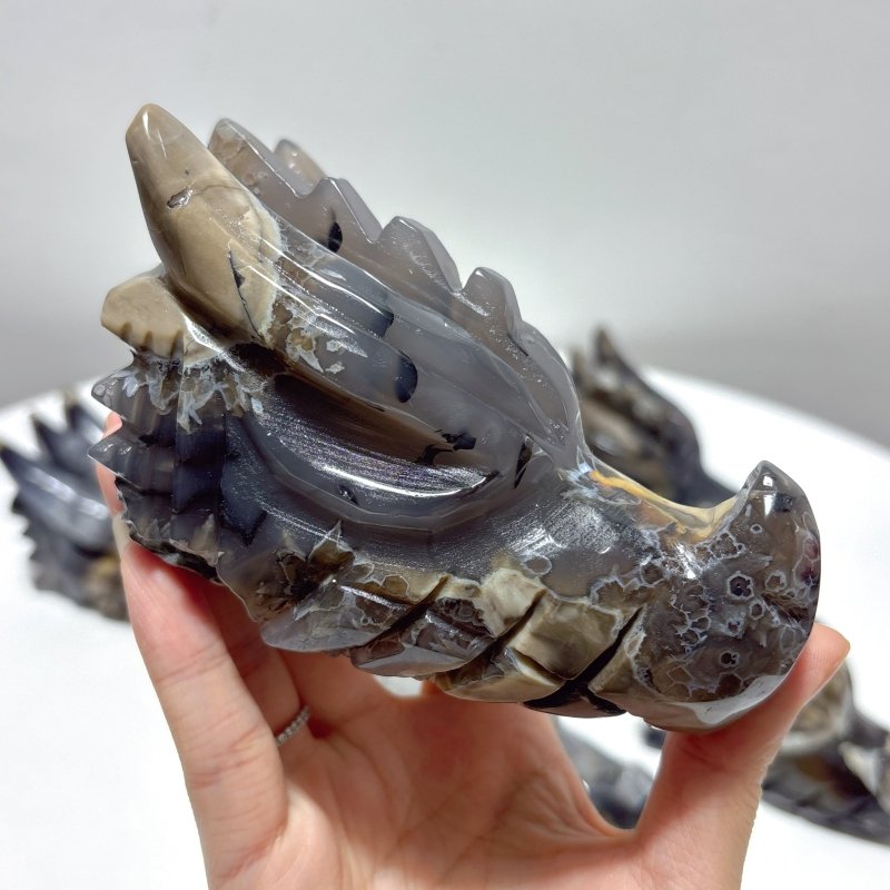 6 Pieces Large Volcanic Agate Dragon Head Carving(UV - Reactive) - Wholesale Crystals