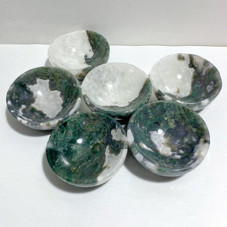 6 Pieces Moss Agate Bowl Carving - Wholesale Crystals