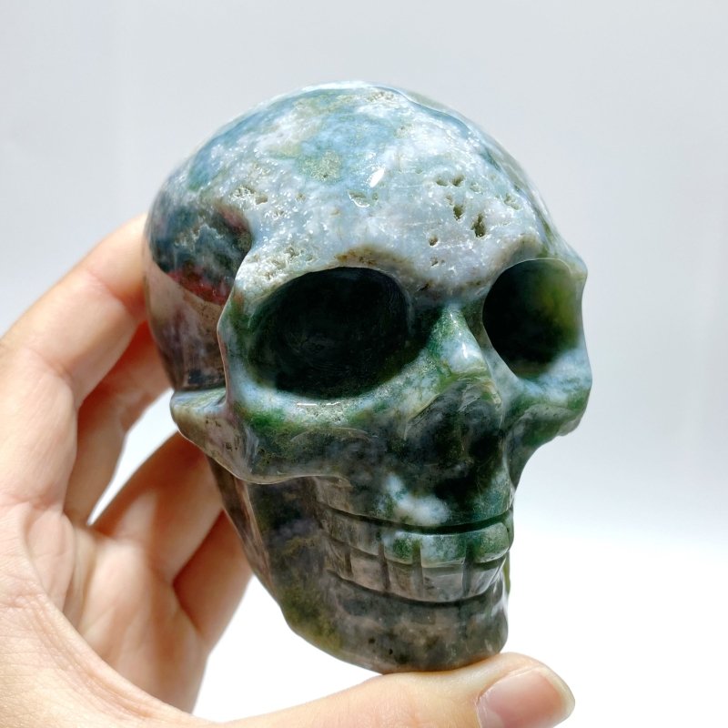 6 Pieces Moss Agate Skull Carving - Wholesale Crystals