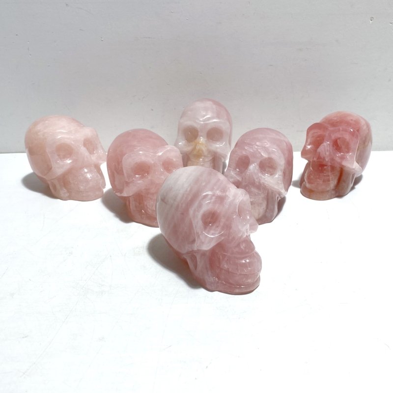 6 Pieces Rose Quartz Skull Carving - Wholesale Crystals