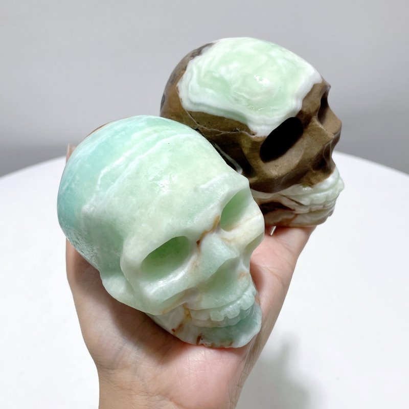 6 Pieces Unique Green Calcite Skull Carving - Wholesale Crystals